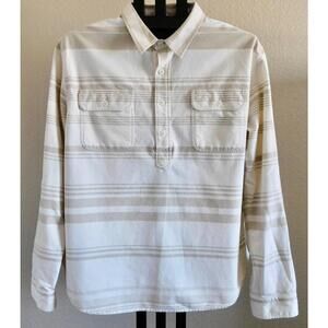 Madewell Mens Size XL Flannel Shirt Beige Cream Stripe Cotton Button Pocket